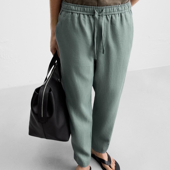 ZARA 100% Linen Pants Mens Green Gray Size Large Relaxed Fit NWT - Picture 5 of 9